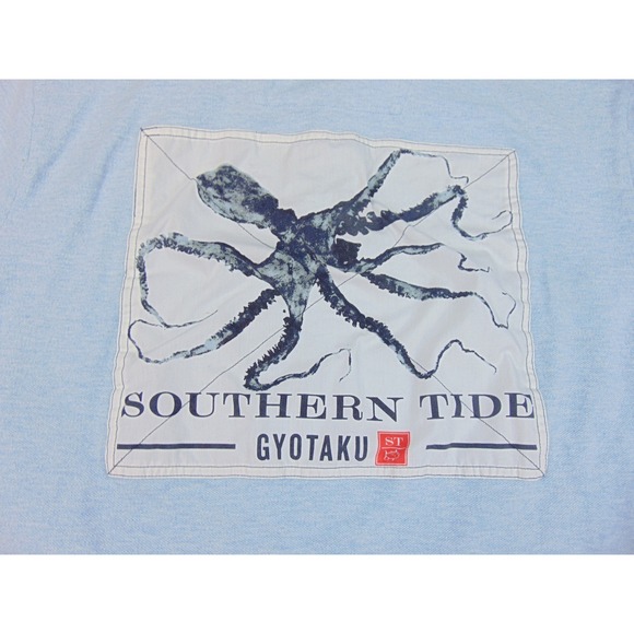 Southern Tide Shirt Mens XL Light Blue Polo Gyotaku Octopus Graphic Stretch Prep - Picture 5 of 10